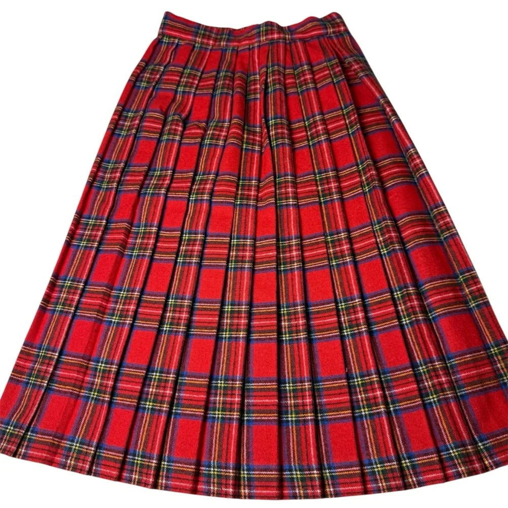 Vintage Red Tartan Pleated Maxi Skirt - Picture 1 of 6